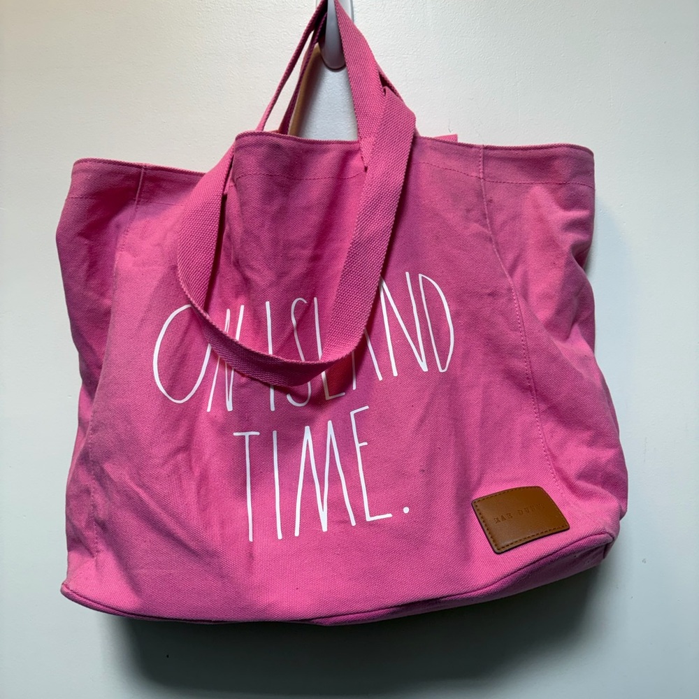Pink Rae Dunn Large Canvas Tote Bag with 'On Island Time' Print 3 Piece Set NEW